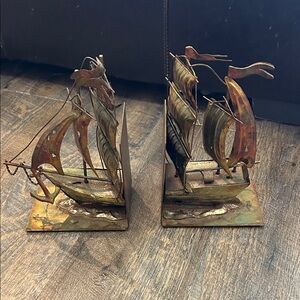 Vintage Copper Historical Nautical Pirate Clipper Ship Metal Bookends Hong Kong